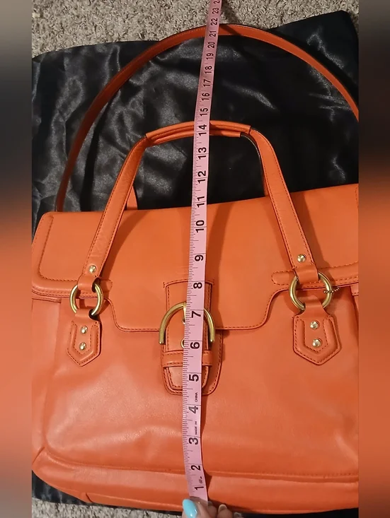 Coach Campbell Eva Flap Satchel Red Orange Leather Crossbody Shoulder Bag Gold - Picture 15 of 16